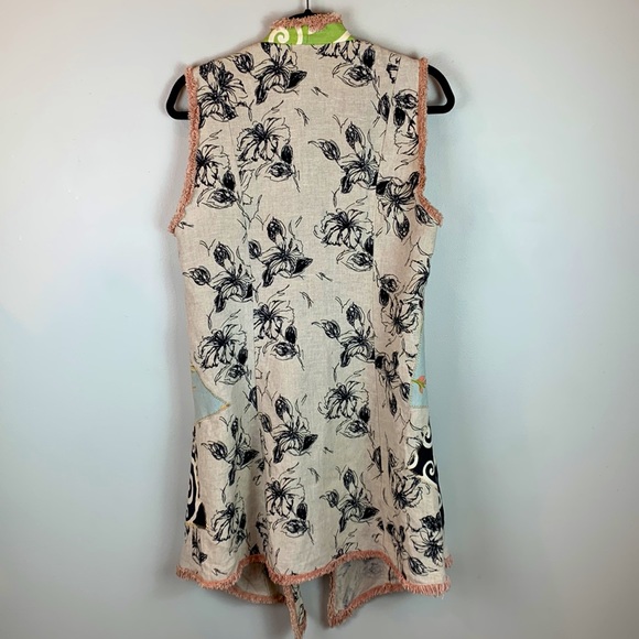 Vintage 90s Crunch Patchwork Linen Vest with Fringe Detail - Picture 6 of 8